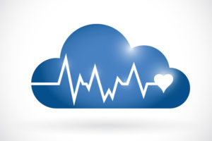 Blue cloud with EKG monitor line in white superimposed on it