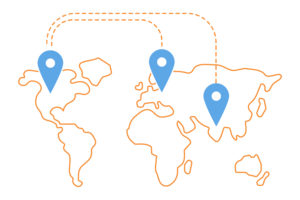 Line art of the world representing the connected nature of software development