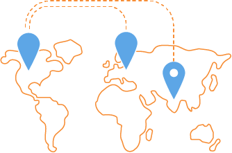 Map of the world showing connection points between countries